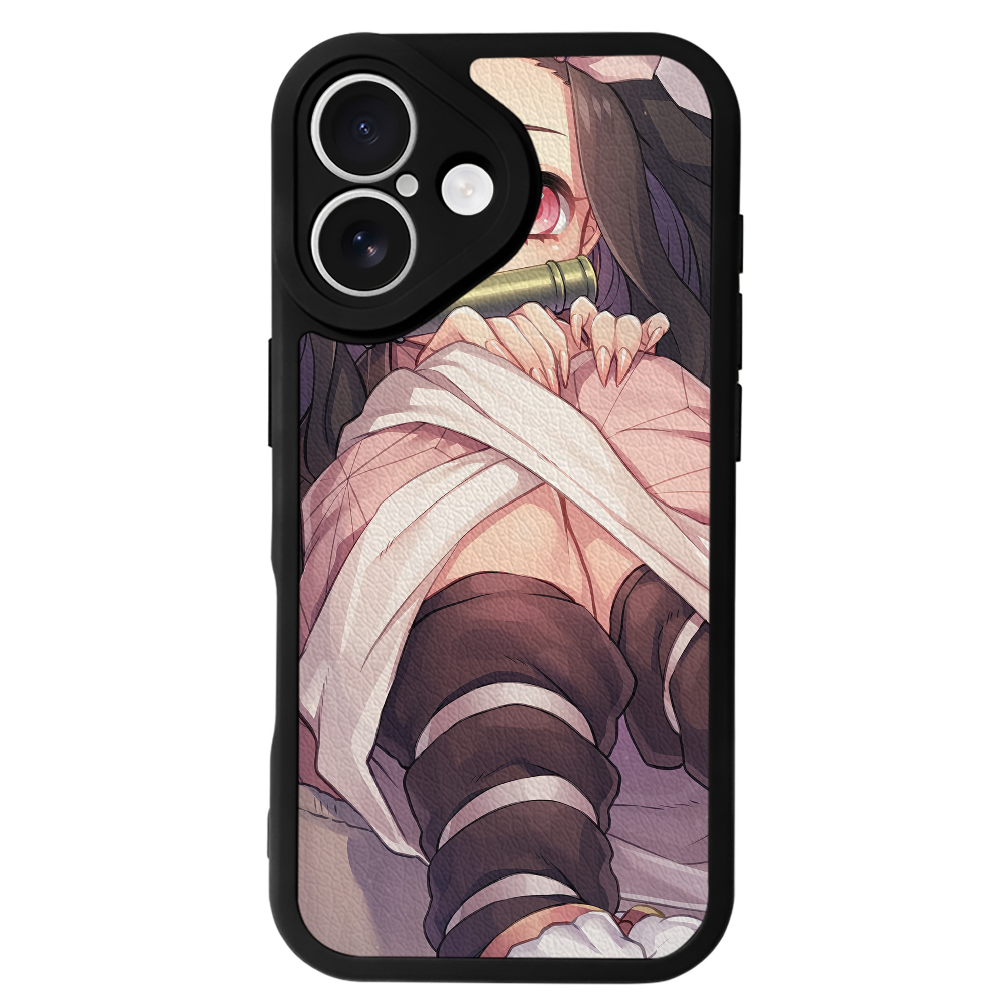 （画像用） 鬼滅の刃（きめつのやいば）竈門 禰󠄀豆子／かまど ねずこ Kamado Nezuko 【iPhone 16シリーズ対応】シリコンスマホケース（レザー調） 材質：シリコン